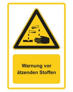 Warnzeichen Piktogramm & Text deutsch · Warnung vor ätzenden Stoffen · gelb · Aufkleber | Schild | Magnetschild | Aufkleber stark haftend | Aluminiumschild selbstklebend | Fußbodenaufkleber