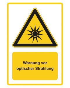 Warnzeichen Piktogramm & Text deutsch · Warnung vor optischer Strahlung · gelb · Aufkleber | Schild | Magnetschild | Aufkleber stark haftend | Aluminiumschild selbstklebend | Fußbodenaufkleber
