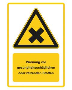 Warnzeichen Piktogramm & Text deutsch · Warnung vor gesundheitsschädlichen oder reizenden Stoffen · gelb · Aufkleber | Schild | Magnetschild | Aufkleber stark haftend | Aluminiumschild selbstklebend | Fußbodenaufkleber