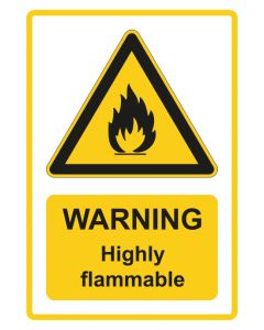 Warnzeichen Piktogramm & Text englisch · Warning · Highly flammable · gelb · Aufkleber | Schild | Magnetschild | Aufkleber stark haftend | Aluminiumschild selbstklebend | Fußbodenaufkleber