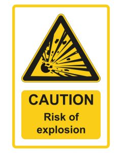 Warnzeichen Piktogramm & Text englisch · Caution · Risk of explosion · gelb · Aufkleber | Schild | Magnetschild | Aufkleber stark haftend | Aluminiumschild selbstklebend | Fußbodenaufkleber