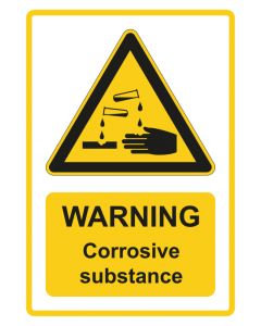 Warnzeichen Piktogramm & Text englisch · Warning · Corrosive substance · gelb · Aufkleber | Schild | Magnetschild | Aufkleber stark haftend | Aluminiumschild selbstklebend | Fußbodenaufkleber