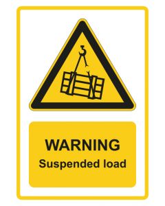 Warnzeichen Piktogramm & Text englisch · Warning · Suspended load · gelb · Aufkleber | Schild | Magnetschild | Aufkleber stark haftend | Aluminiumschild selbstklebend | Fußbodenaufkleber