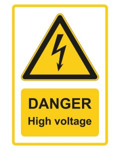 Warnzeichen Piktogramm & Text englisch · Danger · High voltage · gelb · Aufkleber | Schild | Magnetschild | Aufkleber stark haftend | Aluminiumschild selbstklebend | Fußbodenaufkleber