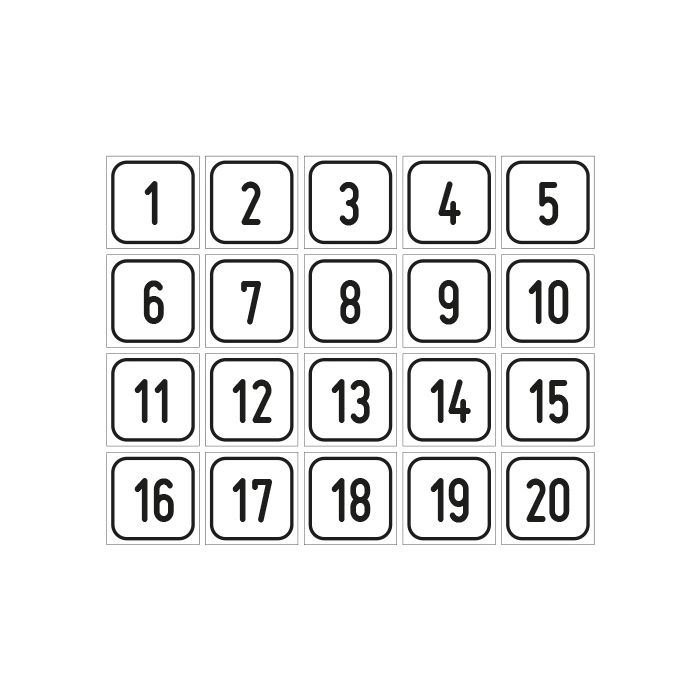 Zahlen-Set 1-20 · viereckig - schwarz / weiß