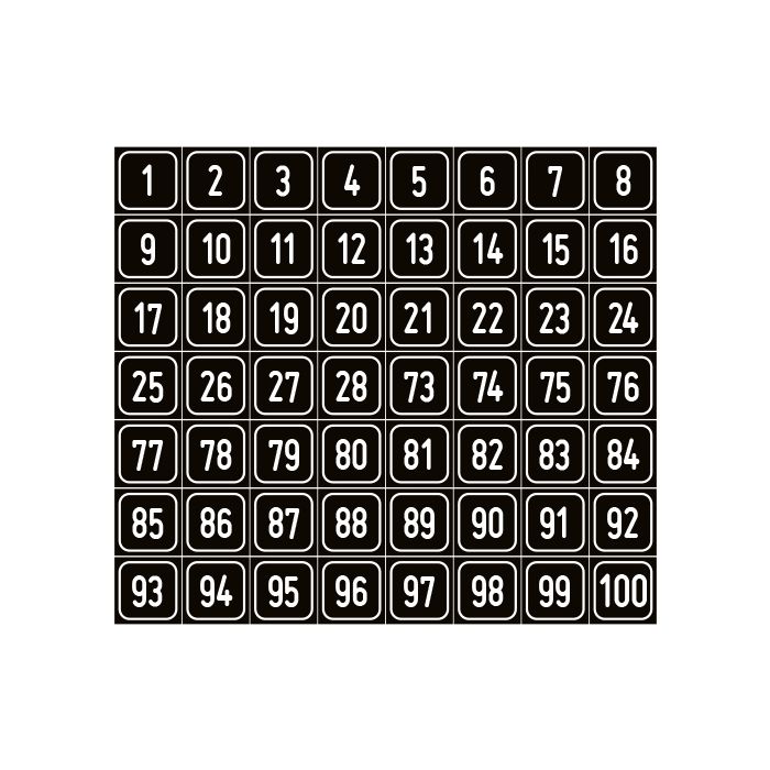 Zahlen-Set 1-100 · viereckig - weiß / schwarz