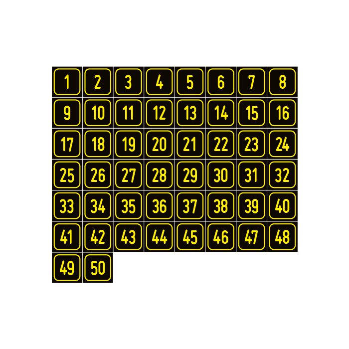Zahlen-Set 1-50 · viereckig - gelb / schwarz