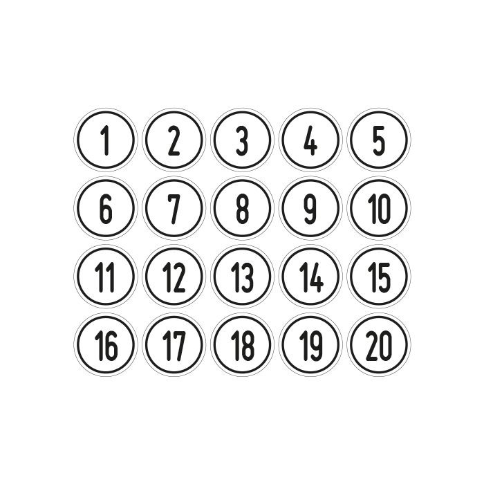 Zahlen-Set 1-20 · rund · schwarz / weiß