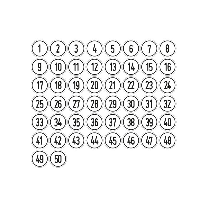 Zahlen-Set 1-50 · rund · schwarz / weiß