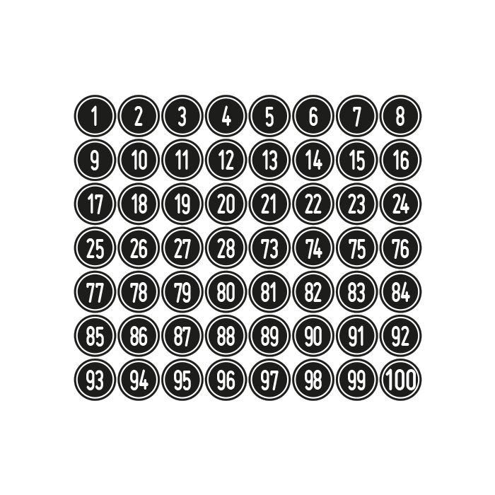 Zahlen-Set 1-100 · rund · weiß / schwarz