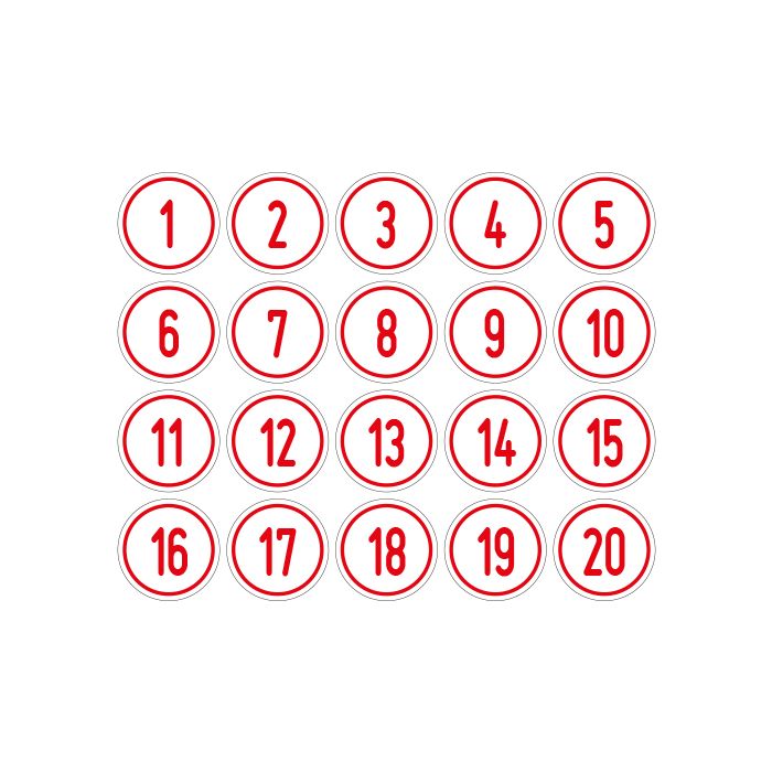 Zahlen-Set 1-20 · rund · rot / weiß